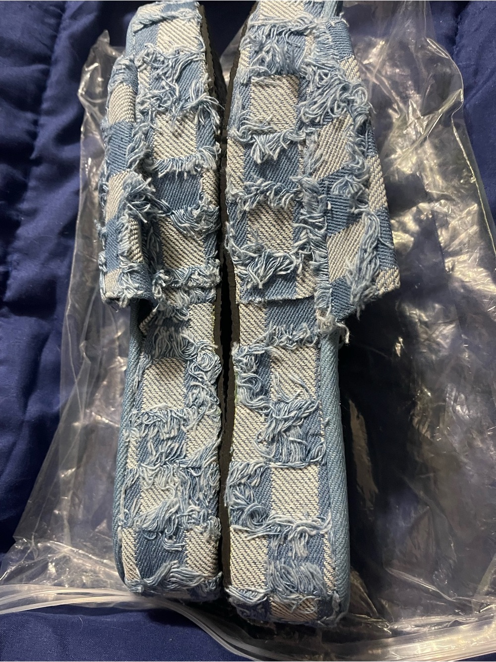 Denim Check Slide Platforms in Light Blue - Picture 4 of 5